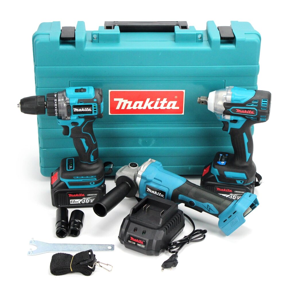 Набір Акумулятний Makita 3в1 Гайковерт Makita DWT 301, Болгарка Makita DGA 506, Шурупокрут Makita DWT 485 від компанії Show Market - фото 1