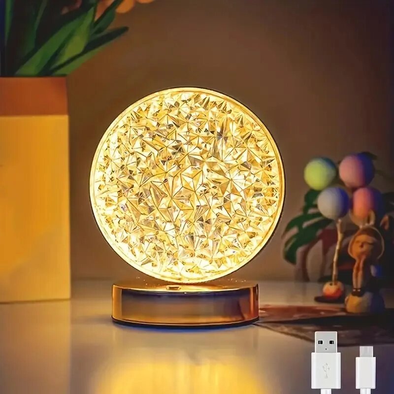 Настільна лампа з кристалами та діамантами Creatice Table Lamp 19, Кругла лампа сенсорним перемикачем від компанії Show Market - фото 1