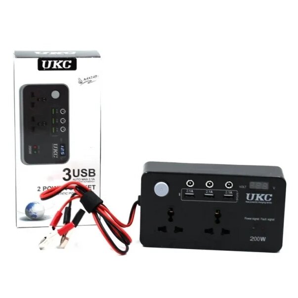 Перетворювач AC/DC 200W 12V LCD/USB, Інвертор напруги для техніки, Джерело живлення в автомобіль від компанії Show Market - фото 1