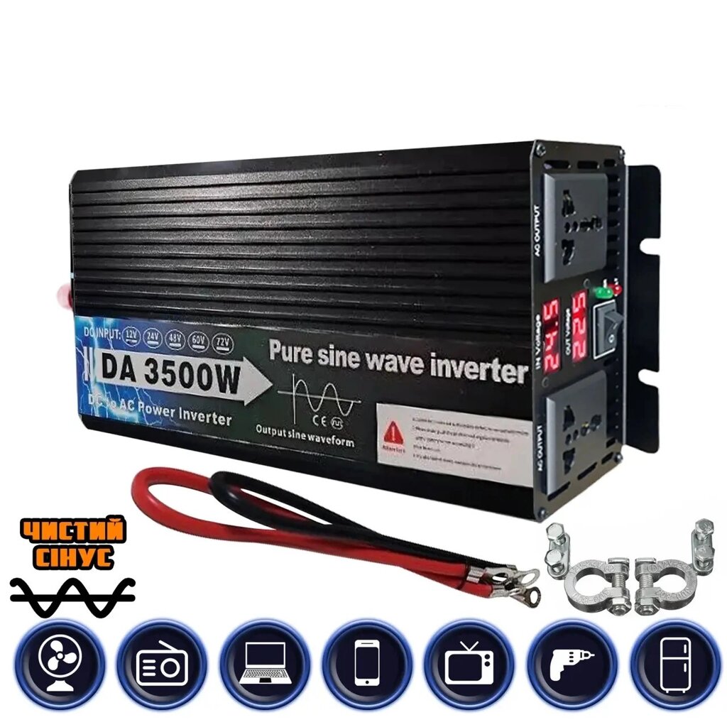 Перетворювач напруги DC/AC з 12 V на 220 V 3500 W Чистий Синус LCD, Інвертор Підвищувальний від компанії Show Market - фото 1