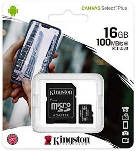 Карта пам'яті micro SDHC 16GB Kingston (class 10) (UHS-1) (c адаптером), Мікро СД карта