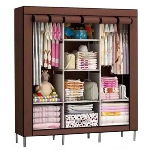 Складаний тканинний шафа Storage Wardrobe 88130 КОРИЧНЕВИЙ, Складаний каркасний тканинний шафа на 3 секції