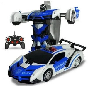 Машинка Трансформер Lamborghini POLICE Car Robot Size 18 СИНЯ, Машинка на радіокеруванні