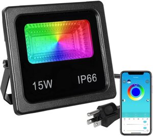 SMART LED прожектор 15W IP66 RGB bluetooth з додатком, Ліхтар на вулицю, Вуличний світильник