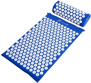 Ортопедичний килимок масажний СИНІЙ Acupressure mat з подушкою, Колючий килимок, Килимок для масажу тіла