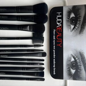 Набір пензлів HUDA BEAUTY face and eyes wet powder makeup brush 12 шт., Пензлі для макіяжу