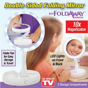 Кругле дзеркало My Fold AWAY MIRROR з підсвіткою, Дзеркало для макіяжу, Складане дзеркало з підставкою