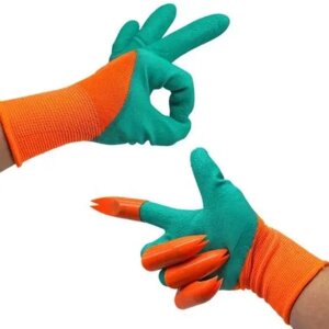 Садові рукавички з роздвоєними кігтями Garden Genie Gloves (зелений/ оранжевий) france Перчатки для саду і городу