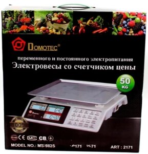 Ваги торгові ACS Domotec MS-982S 50 кг, Ваги настільні, Електронні ваги з лічильником ціни