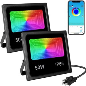 SMART LED прожектор 50W IP66 RGB bluetooth з додатком, Ліхтар на вулицю, Вуличний світильник