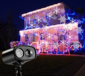 Вологостійкий проектор Double orifice waterproof Christmas lights, Стробоскоп лазерний, Новорічне освітлення