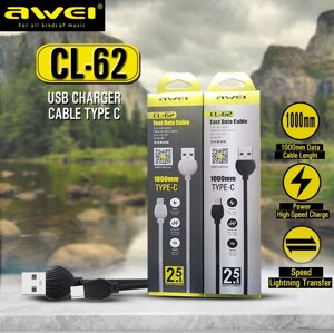 Awei CL-62 2 в 1, 2,5 А, USB-C Type-C, заряджання + передавання даних 1000 мм, Кабель для передавання даних