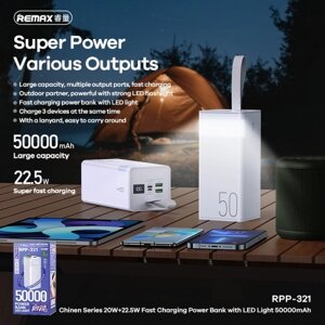 Power Bank REMAX RPP-321 50000 mAh 22.5W, Повербанк, Швидке заряджання для телефона