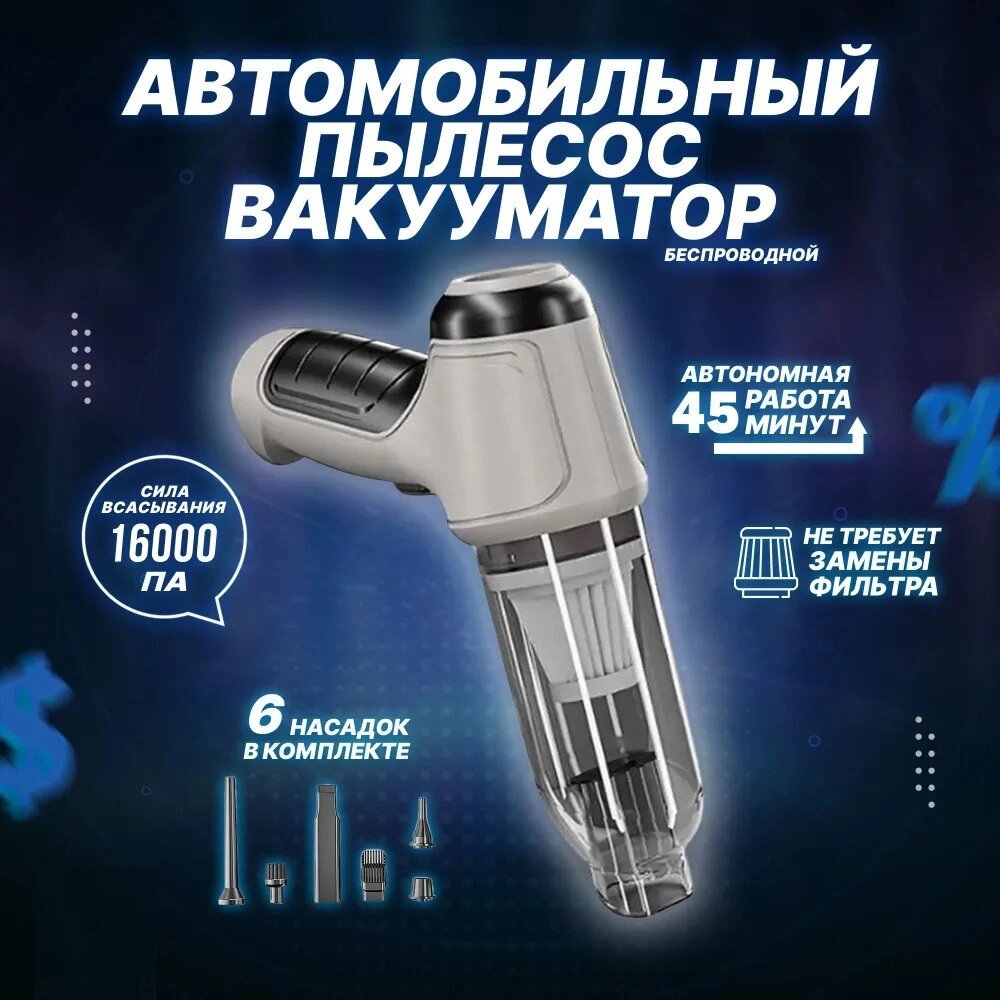 Пилосос портативний міні Multifunction Vacuum Cleaner JB-107, Акумуляторний мініпилосос автомобільний від компанії Show Market - фото 1