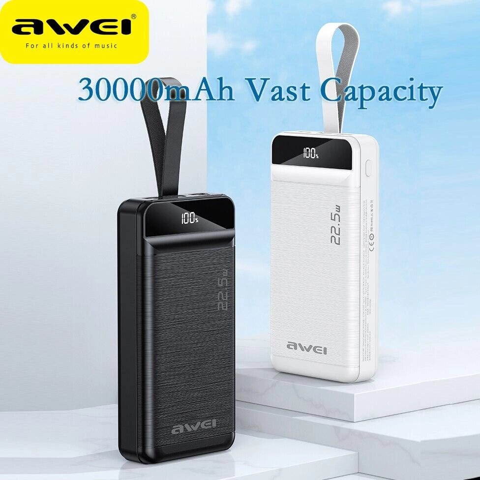 Power Bank Awei P-140K 30000 mAh 22.5W ,  Повербанк ,  Портативне заряджання ,  Зовнішній акумулятор для телефона від компанії Show Market - фото 1