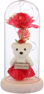 Роза в колбі з мишком LED Червона | Вічна троянда під склом