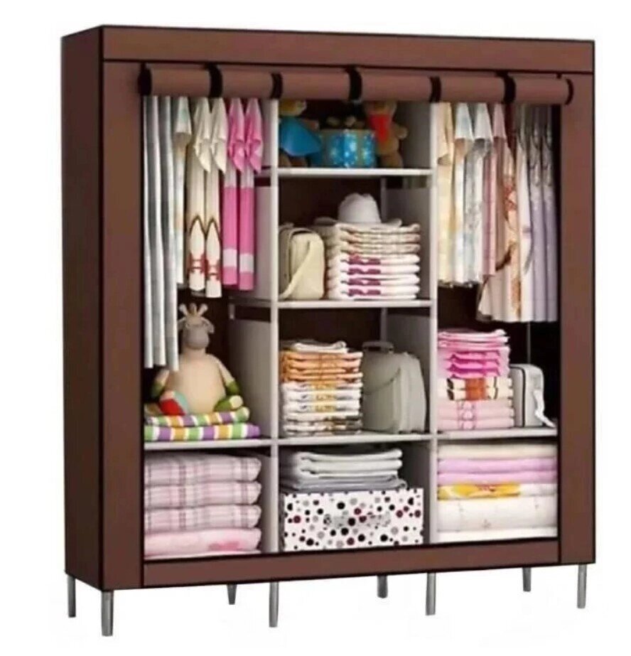 Складаний тканинний шафа Storage Wardrobe 88130 КОРИЧНЕВИЙ, Складаний каркасний тканинний шафа на 3 секції від компанії Show Market - фото 1