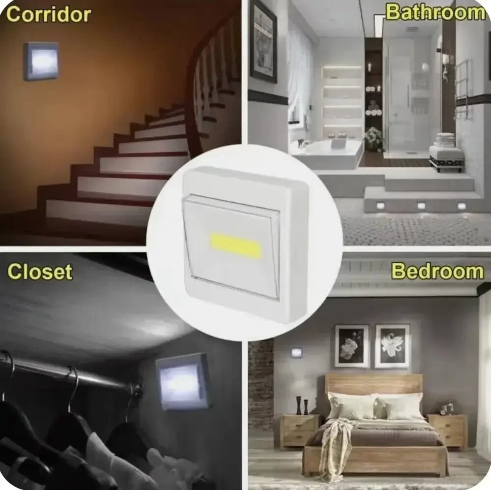 Вмикач Настінний Нічний Світильник на Батарейках 3W, Cob Light Switch, Приліжковий Нічник від компанії Show Market - фото 1