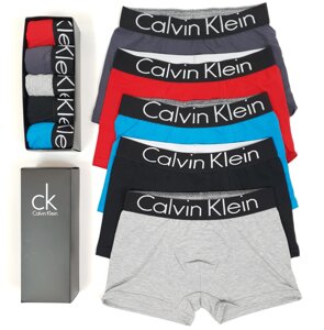 Набір чоловічих трусів боксерів 5шт Calvin Klein. Комплект трусів у коробці Кельвін Кляйн. Спідня білизна чоловіча