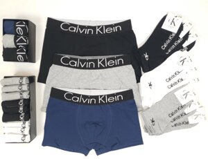 Набір чоловічих трусів та коротких шкарпеток 3шт та 9 пар Calvin Klein. Спідня білизна чоловіча боксери Кельвін Кляйн