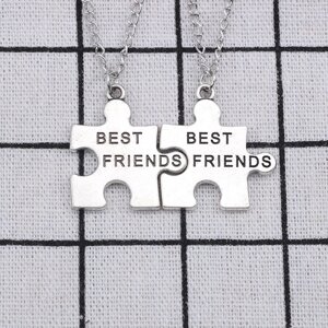 Оригінальні подарунки друзям. Парні кулони сріблясті пазли Best Friends. Підвіски для найкращих друзів