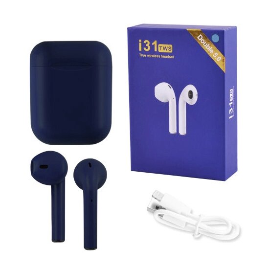 Бездротові Bluetooth навушники TWS i31-5.0. Колір: темно-синій від компанії Магазин електрики промислових товарів та інструментів - фото 1