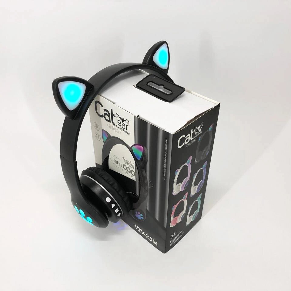 Бездротові навушники з котячими вушками та RGB підсвічуванням Cat VZV 23M. Колір: чорний від компанії Магазин електрики промислових товарів та інструментів - фото 1