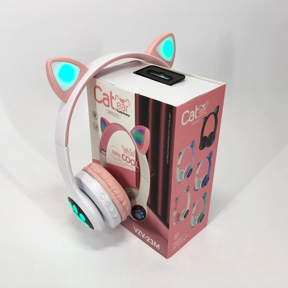 Бездротові навушники з котячими вушками та RGB підсвічуванням Cat VZV 23M. Колір: рожевий від компанії Магазин електрики промислових товарів та інструментів - фото 1