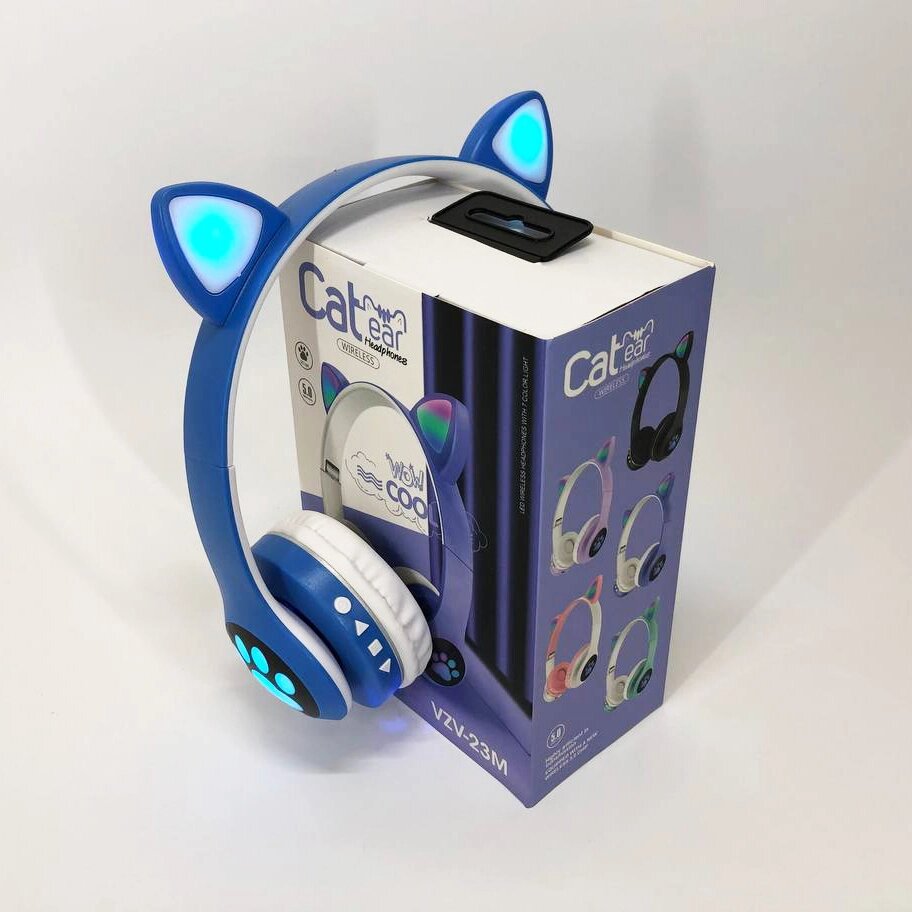 Бездротові навушники з котячими вушками та RGB підсвічуванням Cat VZV 23M. Колір: синій від компанії Магазин електрики промислових товарів та інструментів - фото 1