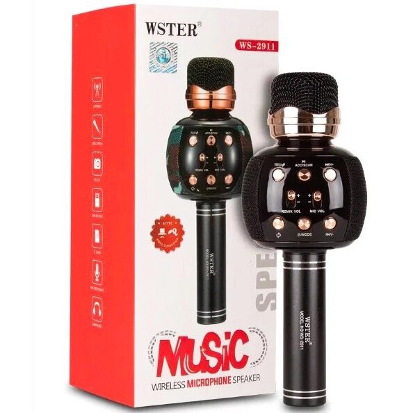 Бездротовий мікрофон караоке блютуз WSTER WS-2911 Bluetooth динамік. Колір: чорний від компанії Магазин електрики промислових товарів та інструментів - фото 1