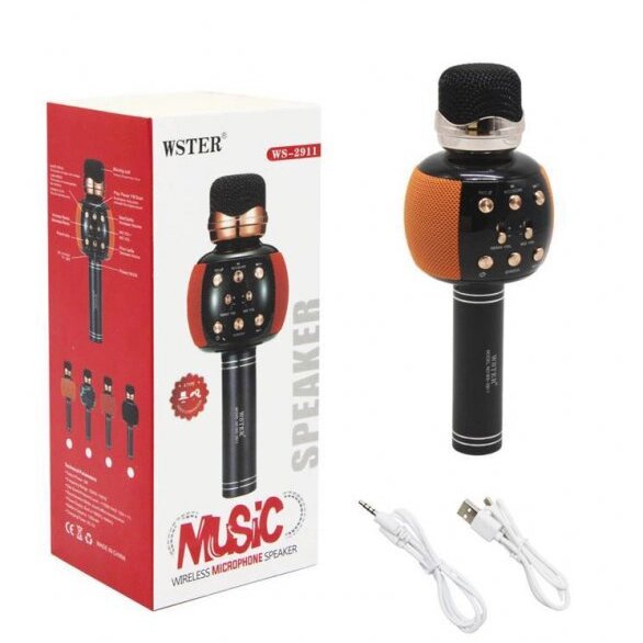 Бездротовий мікрофон караоке блютуз WSTER WS-2911 Bluetooth динамік. Колір: помаранчевий від компанії Магазин електрики промислових товарів та інструментів - фото 1