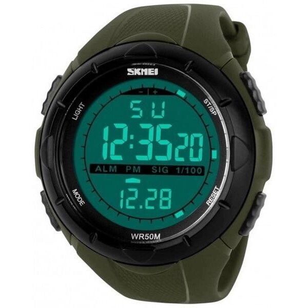 Чоловічий годинник Skmei 1025AG ARMY GREEN, армійський годинник протиударний. Колір: зелений від компанії Магазин електрики промислових товарів та інструментів - фото 1