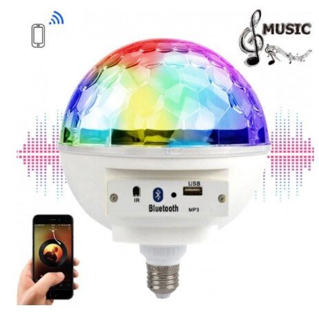 Диско-куля світломузика диско куля з цоколем Music Ball E27 від компанії Магазин електрики промислових товарів та інструментів - фото 1