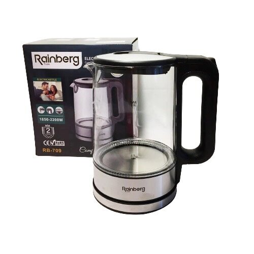 Дисковий електричний чайник Rainberg RB-709 скляний з підсвічуванням від компанії Магазин електрики промислових товарів та інструментів - фото 1
