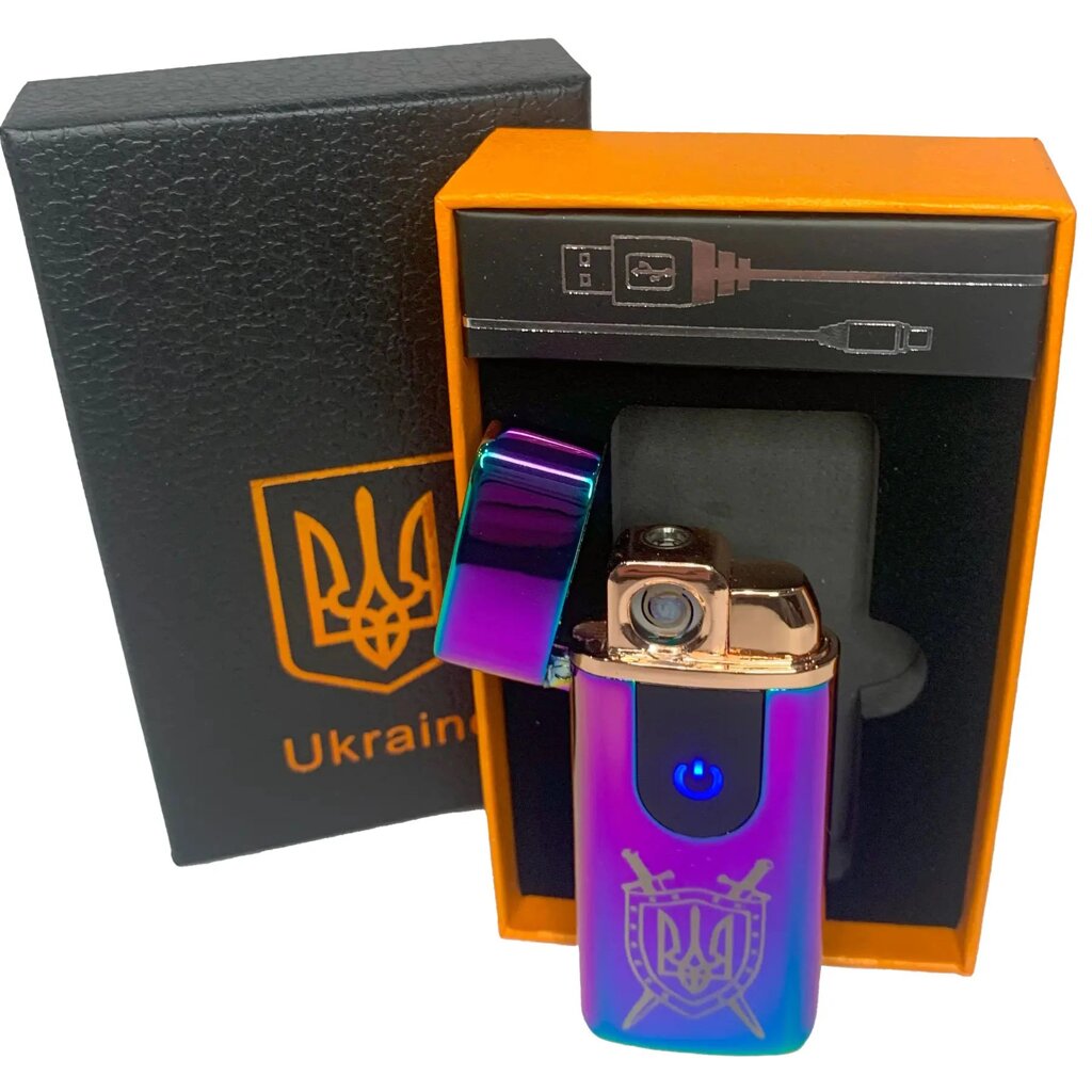 Електрична та газова запальничка Україна із USB-зарядкою HL-432. Колір: хамелеон від компанії Магазин електрики промислових товарів та інструментів - фото 1