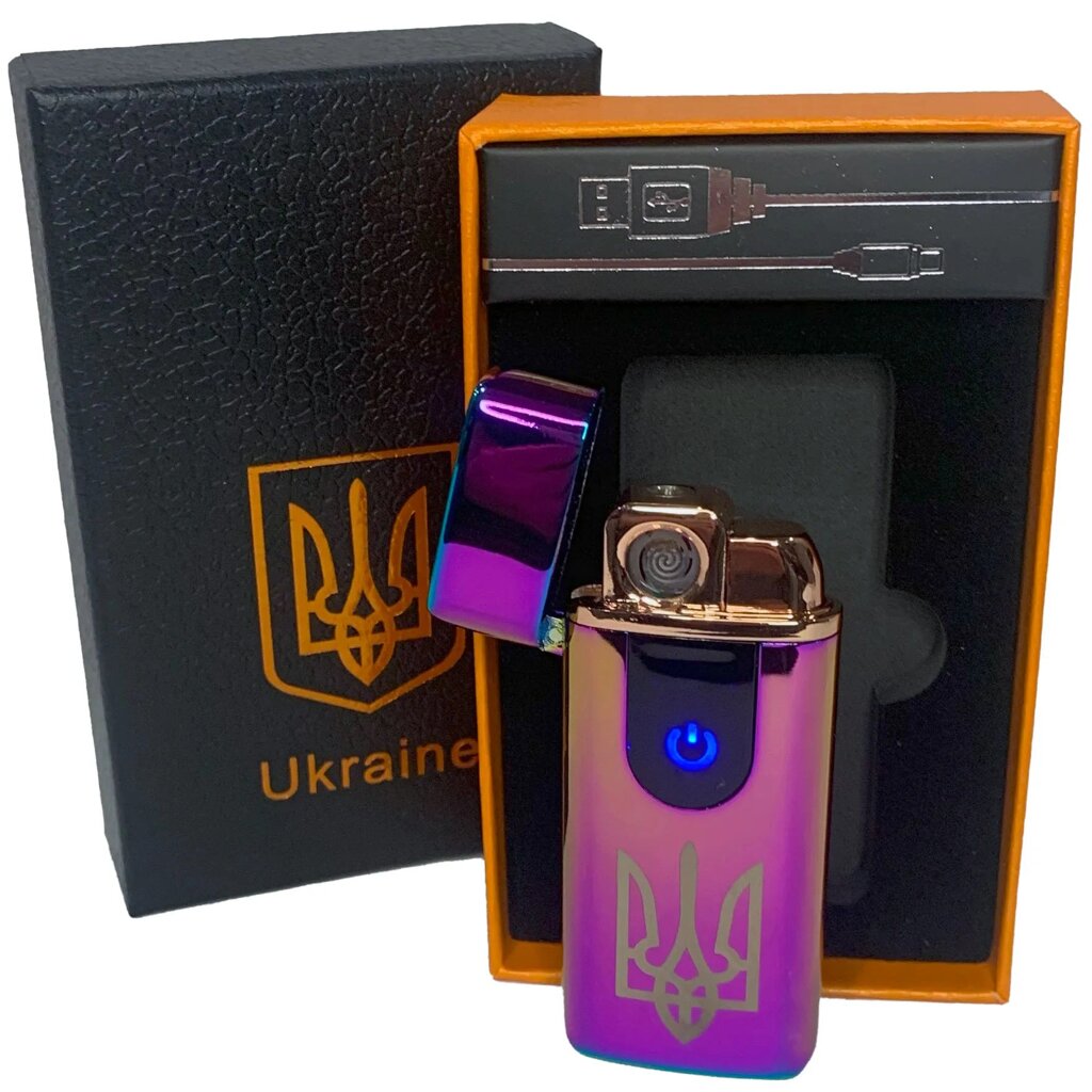 Електрична та газова запальничка Україна (з USB-зарядкою) HL-431. Колір: хамелеон від компанії Магазин електрики промислових товарів та інструментів - фото 1
