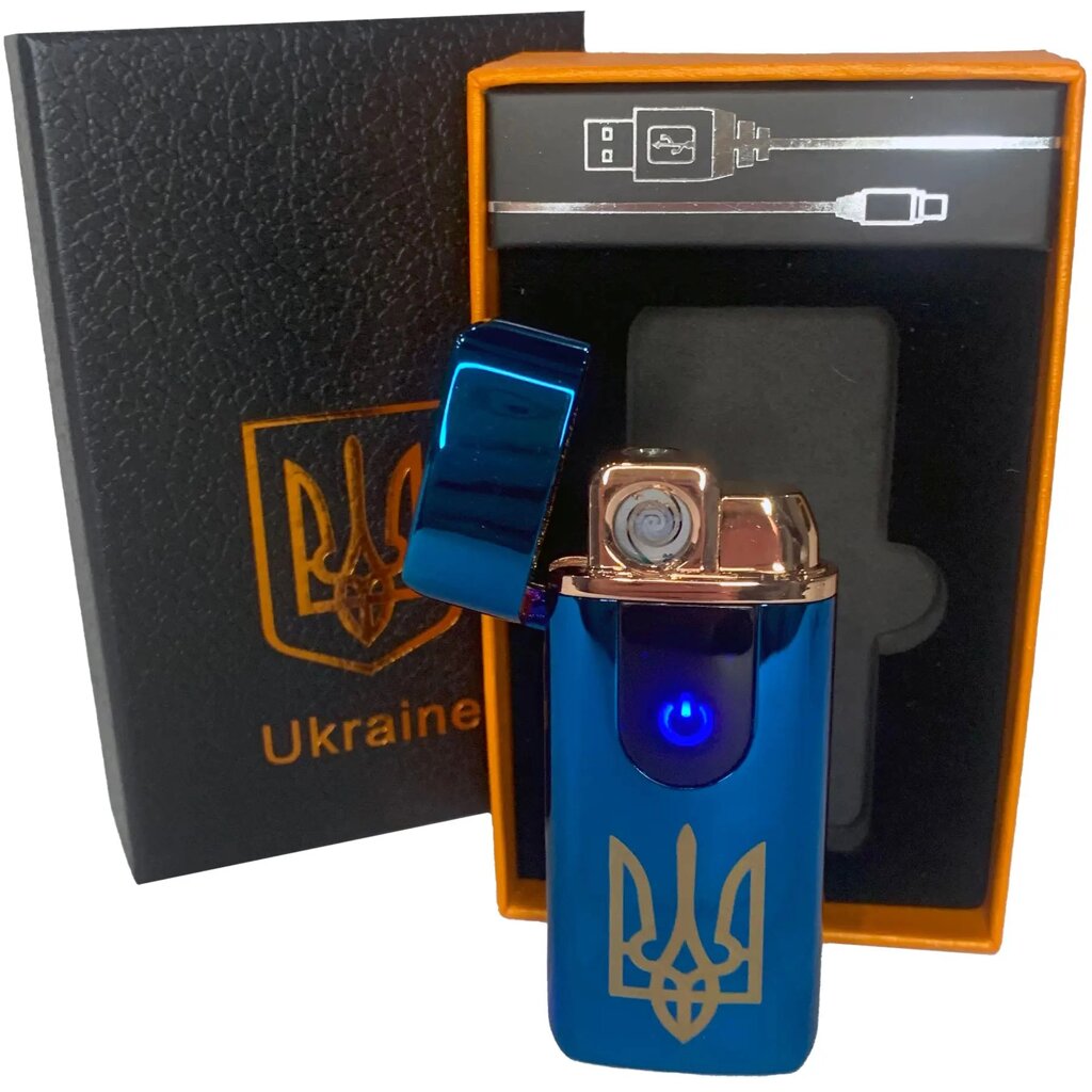 Електрична та газова запальничка Україна (з USB-зарядкою) HL-431. Колір: синій від компанії Магазин електрики промислових товарів та інструментів - фото 1