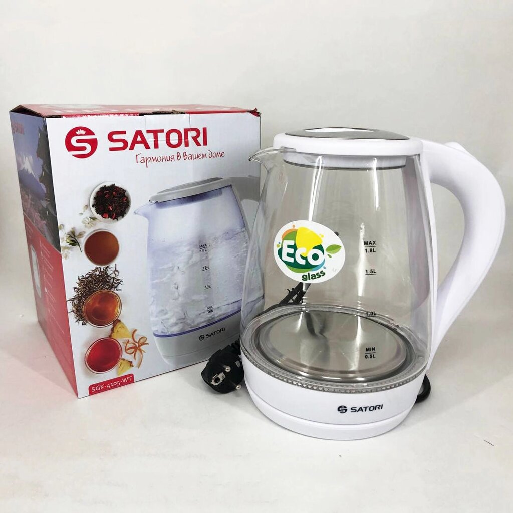 Електрочайник Satori SGK-4105-WT 1,8 л, стильний електричний чайник, чайники з підсвічуванням від компанії Магазин електрики промислових товарів та інструментів - фото 1