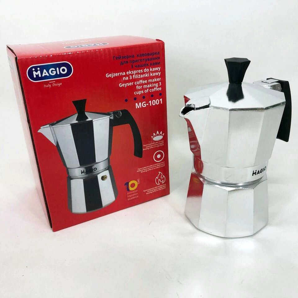 Гейзерна кавоварка Magio MG-1001, гейзерна турка для кави, гейзерна кавоварка з нержавіючої сталі від компанії Магазин електрики промислових товарів та інструментів - фото 1