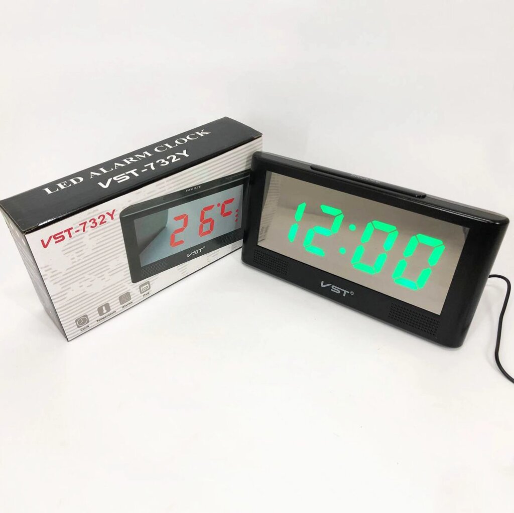 Годинник електронний настільний VST-732Y з зеленим підсвічуванням, електронний настільний годинник light від компанії Магазин електрики промислових товарів та інструментів - фото 1