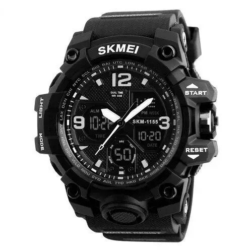 Годинник наручний чоловічий SKMEI 1155BBK, армійський годинник протиударний. Колір: чорний від компанії Магазин електрики промислових товарів та інструментів - фото 1