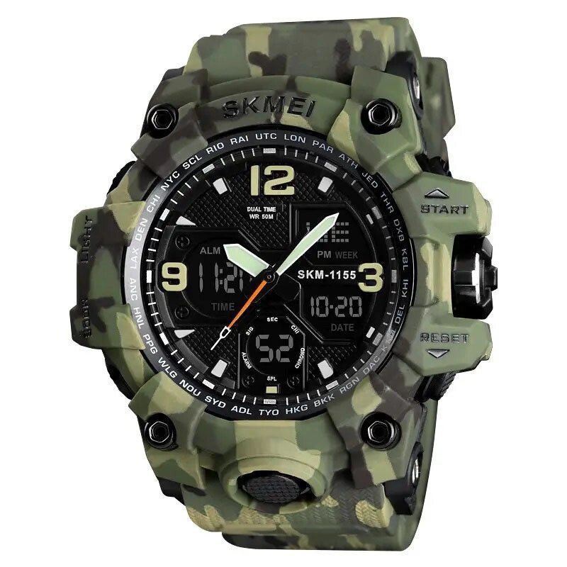 Годинник наручний чоловічий SKMEI 1155BCMGN GREEN CAMO, брендовий чоловічий годинник. Колір: зелений камуфляж від компанії Магазин електрики промислових товарів та інструментів - фото 1