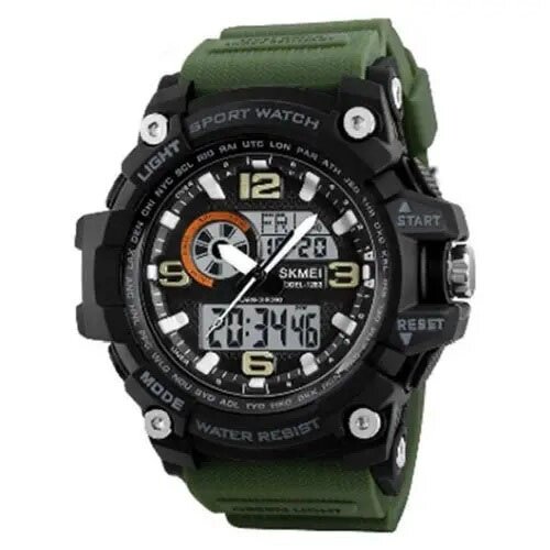 Годинник наручний чоловічий SKMEI 1283AG ARMY GREEN, армійський годинник протиударний. Колір: зелений від компанії Магазин електрики промислових товарів та інструментів - фото 1