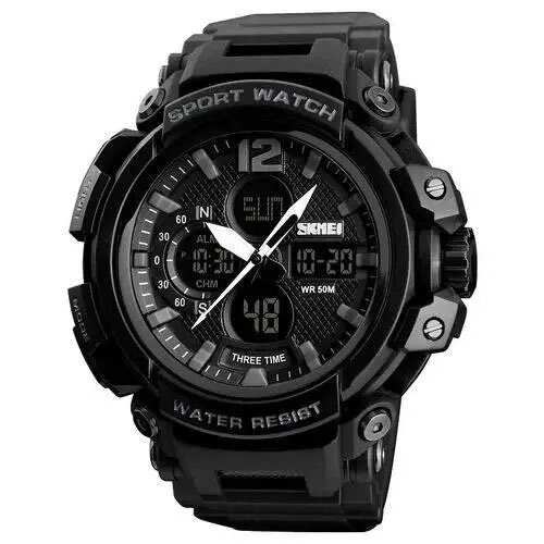 Годинник наручний чоловічий SKMEI 1343BK BLACK, годинник тактичний протиударний. Колір: чорний від компанії Магазин електрики промислових товарів та інструментів - фото 1
