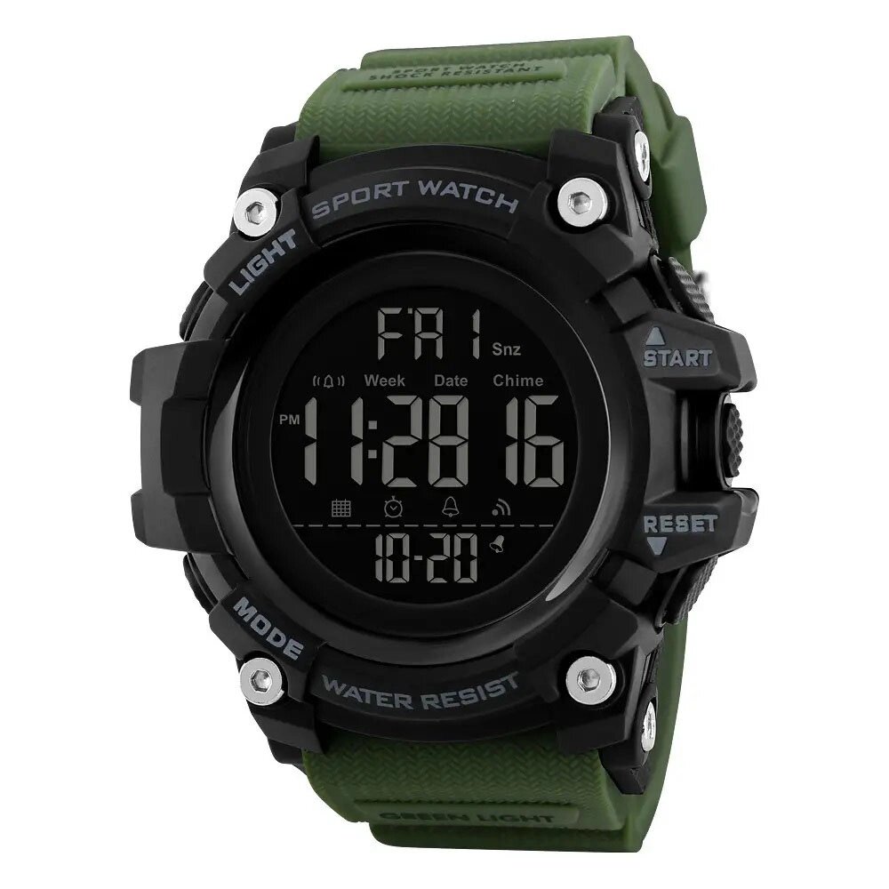 Годинник наручний чоловічий SKMEI 1384AG ARMY GREEN, годинник тактичний протиударний. Колір: зелений від компанії Магазин електрики промислових товарів та інструментів - фото 1