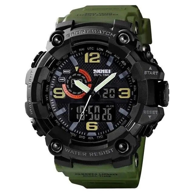 Годинник наручний чоловічий SKMEI 1520AG ARMY GREEN, військовий чоловічий наручний годинник зелений. Колір: зелений від компанії Магазин електрики промислових товарів та інструментів - фото 1