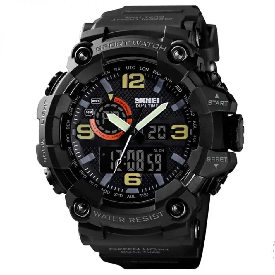 Годинник наручний чоловічий SKMEI 1520BK BLACK, армійський годинник протиударний. Колір: чорний від компанії Магазин електрики промислових товарів та інструментів - фото 1