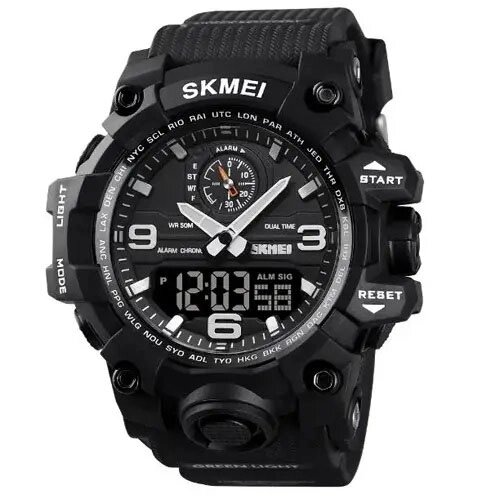 Годинник наручний чоловічий SKMEI 1586BK BLACK, водонепроникний чоловічий годинник, годинник спортивний. Колір: чорний від компанії Магазин електрики промислових товарів та інструментів - фото 1