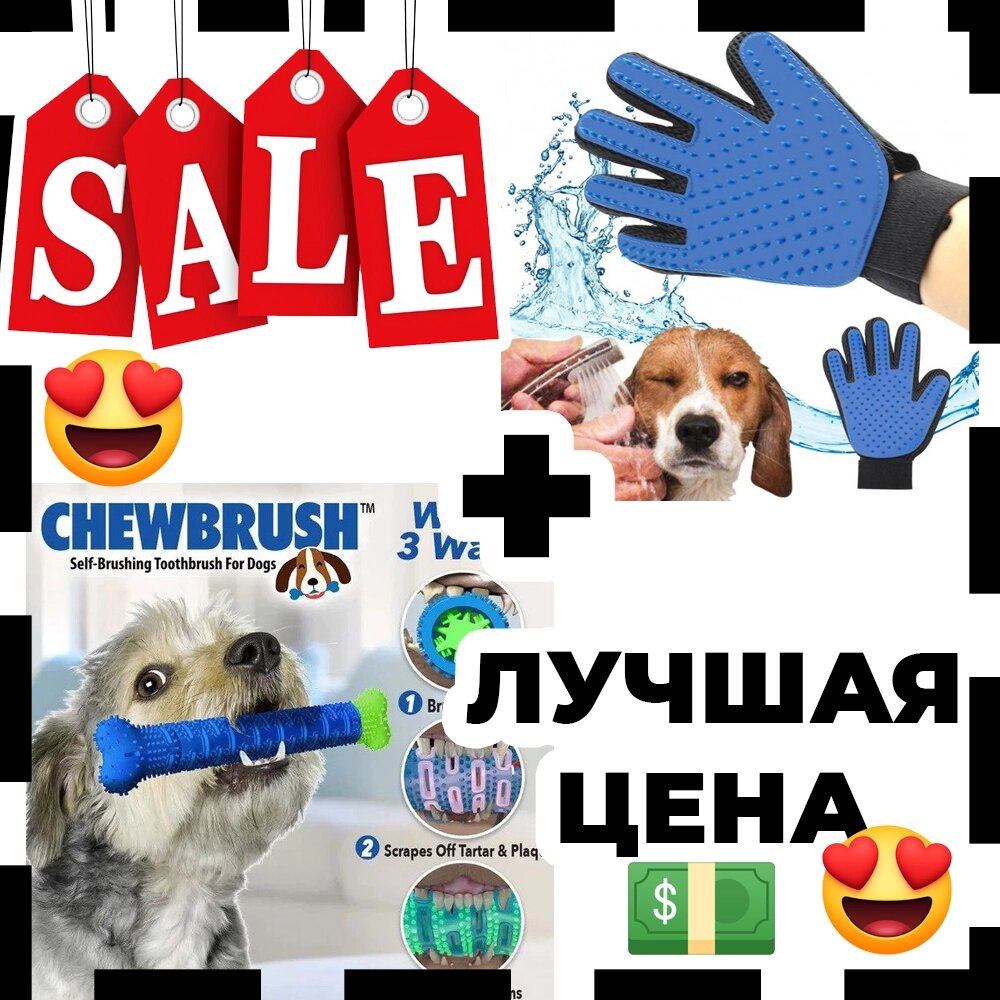 Комплект: Зубна щітка для собак ChewBrush + рукавички для чищення тварин Pet Gloves від компанії Магазин електрики промислових товарів та інструментів - фото 1