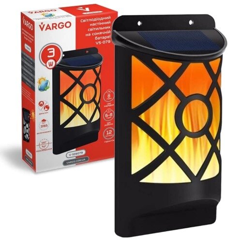 LED світильник на сонячній батареї VARGO 3W полум'я з датчиком Чорний від компанії Магазин електрики промислових товарів та інструментів - фото 1